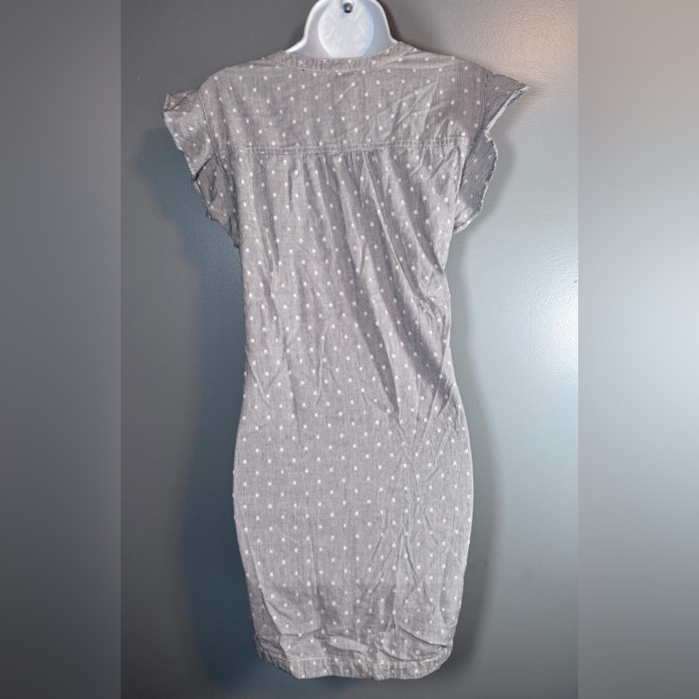 Old Navy Petite Gray Stripe Swiss Dot Flutter Sleeve Dress L Petite - Picture 6 of 10